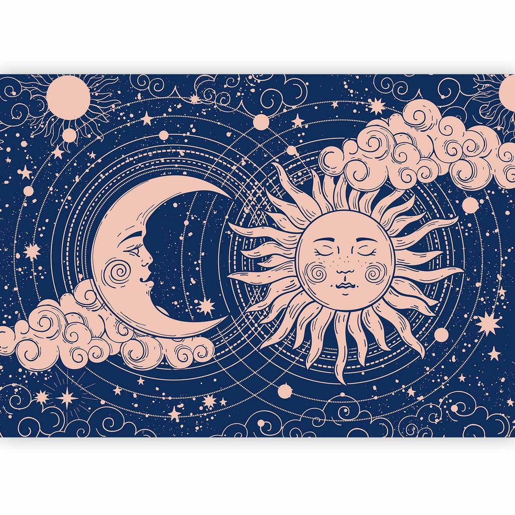 Wall Mural Cosmic Harmony: Sun and Moon on Navy