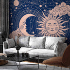 Wall Mural Cosmic Harmony: Sun and Moon on Navy