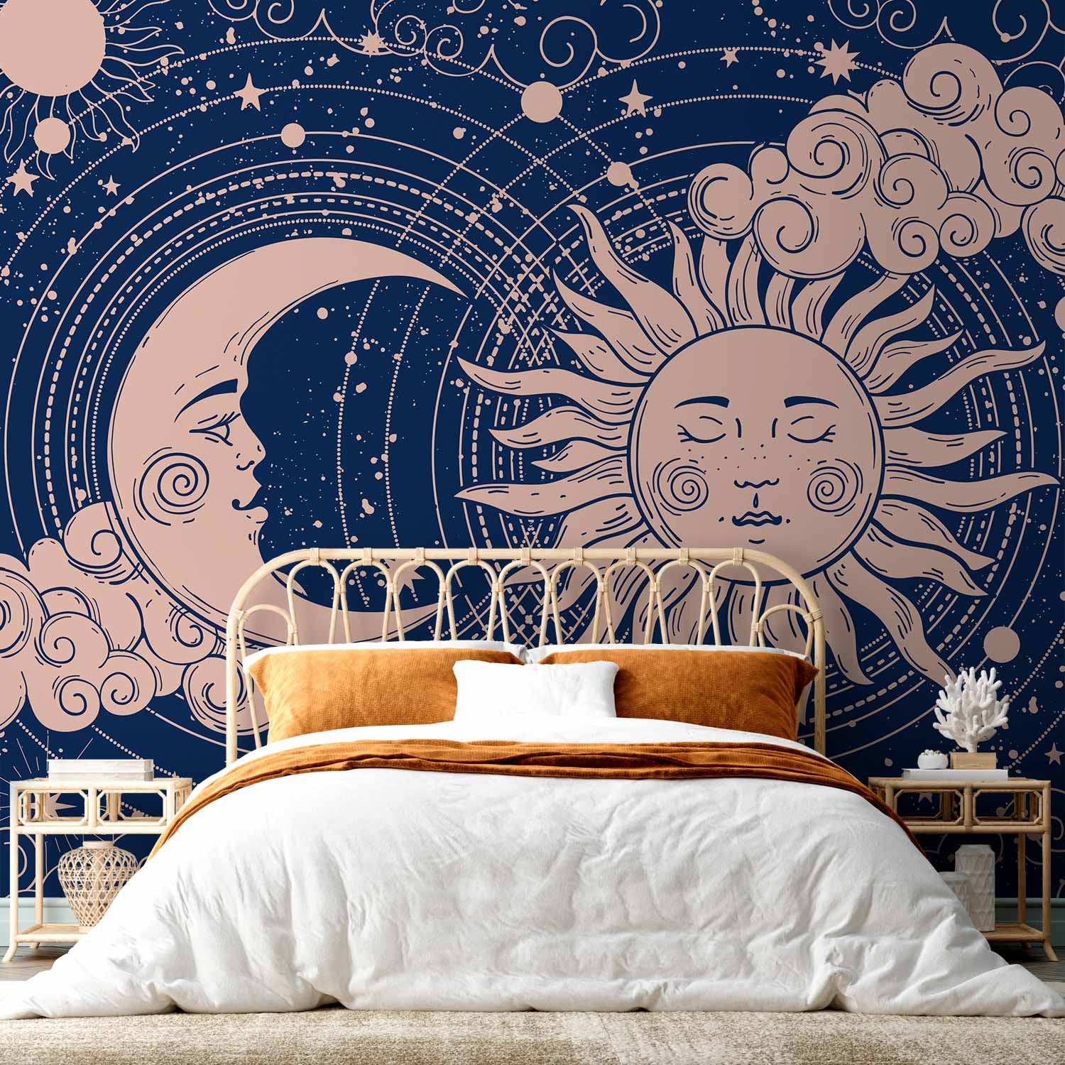 Sun and Moon Celestial Navy Wall Mural