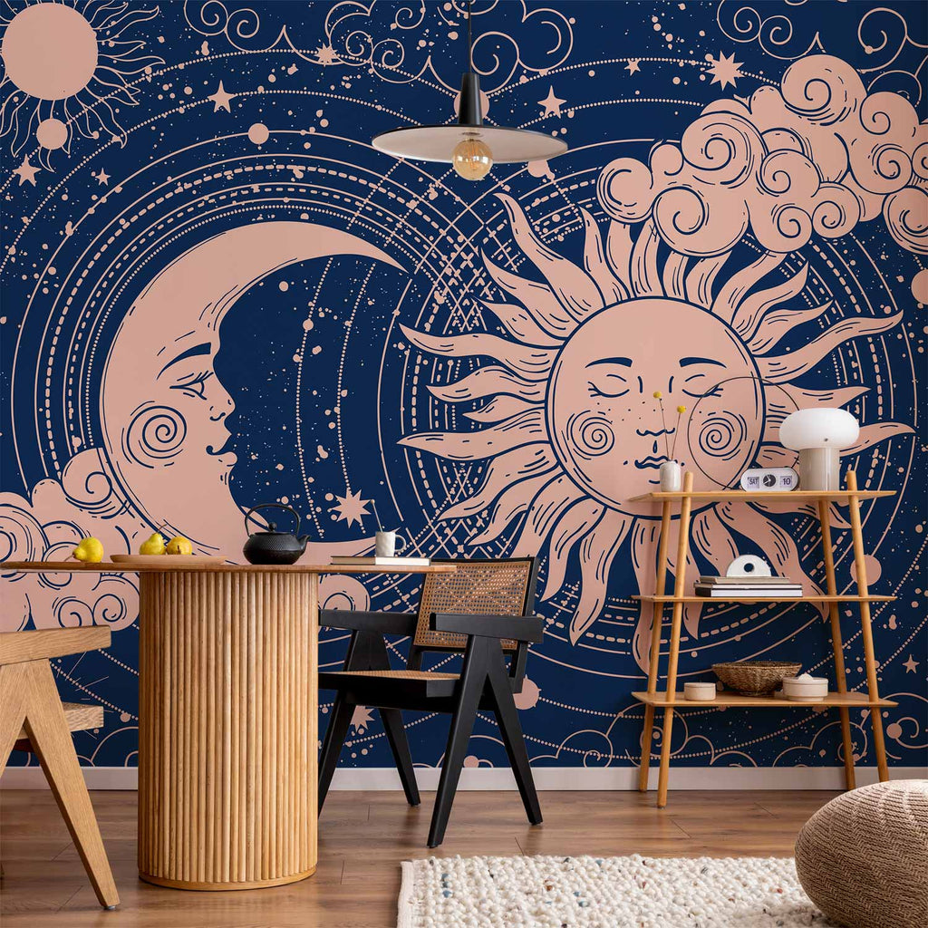 Sun and Moon Celestial Navy Wall Mural