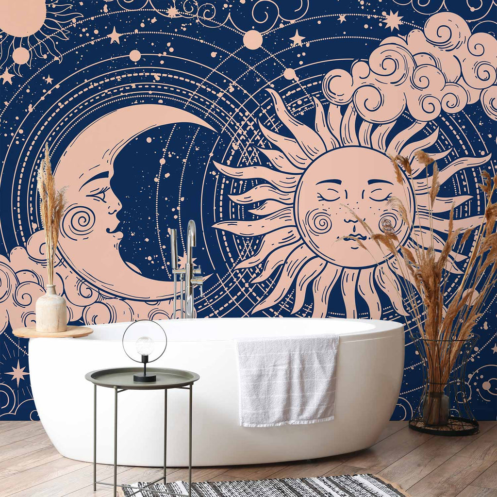 Sun and Moon Celestial Navy Wall Mural