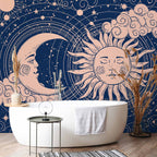 Sun and Moon Celestial Navy Wall Mural