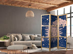 Japanese Room Divider - Cosmic Harmony with Sun & Moon Illustration on Navy