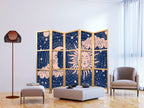 Japanese Room Divider - Cosmic Harmony: Sun & Moon on Navy