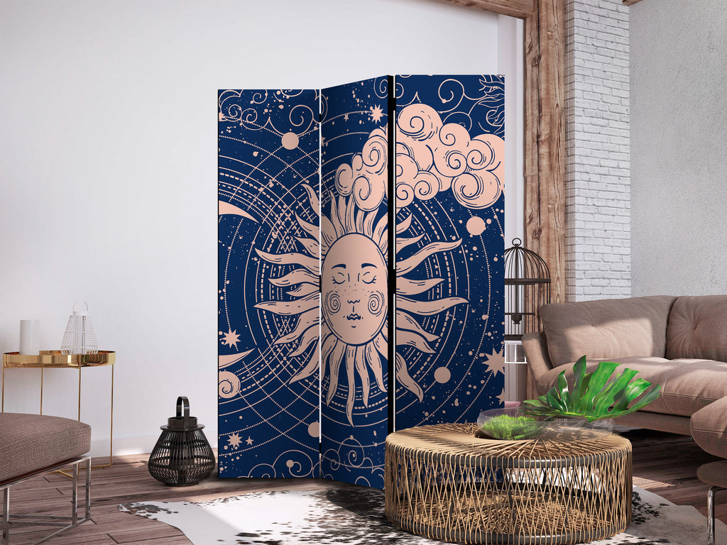 Room Divider Cosmic Harmony Sun and Moon Navy
