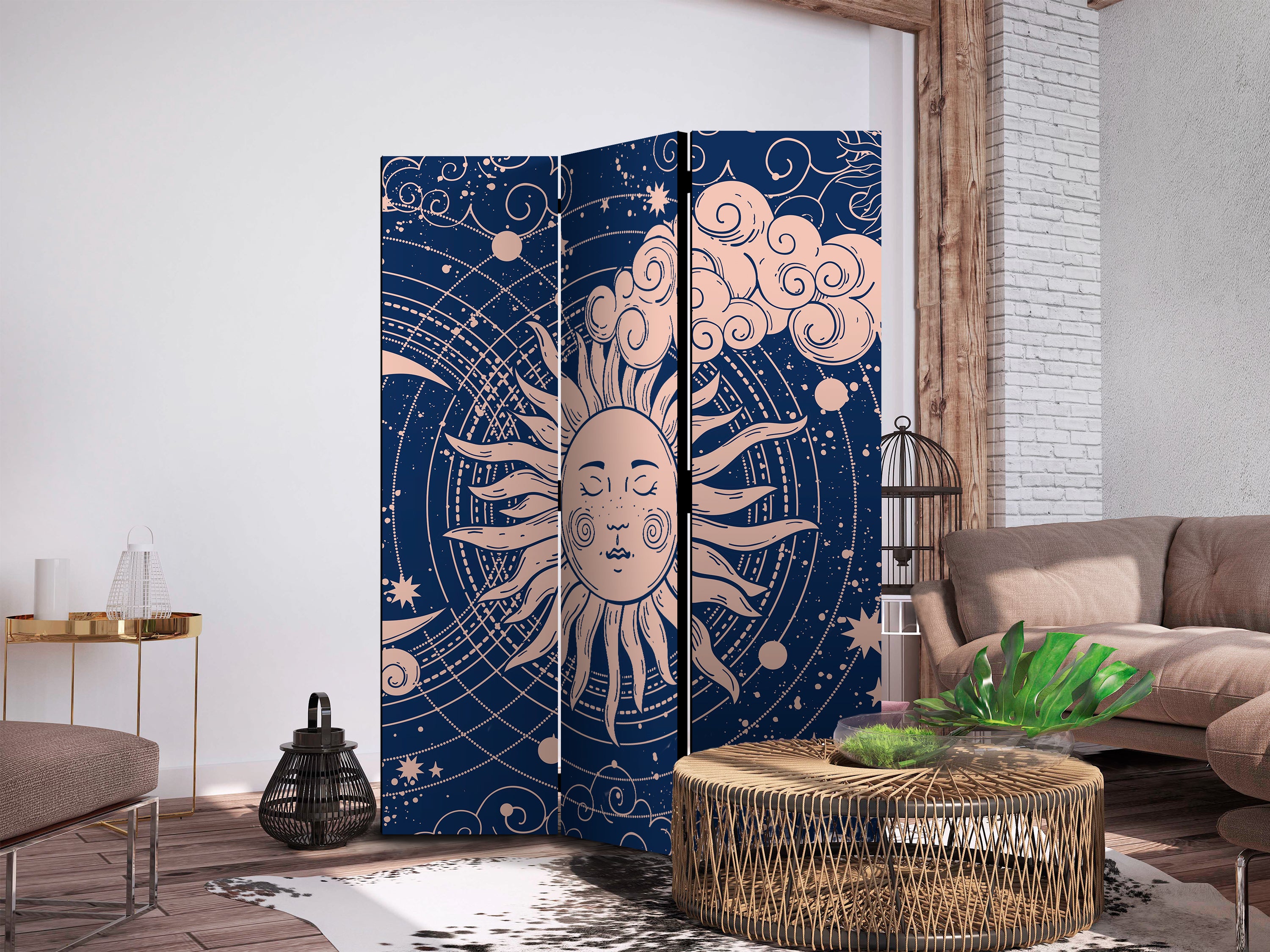 Room Divider Cosmic Harmony Sun and Moon Navy