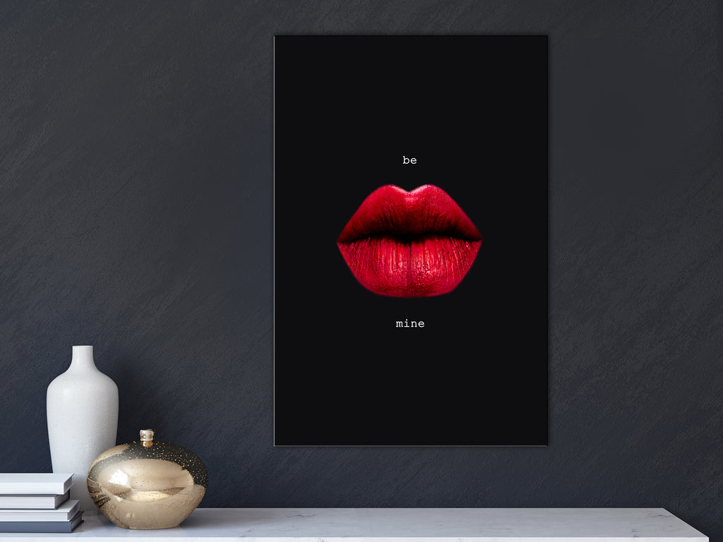 Canvas Print - Red Lips (1-part) - Black Background with English Text