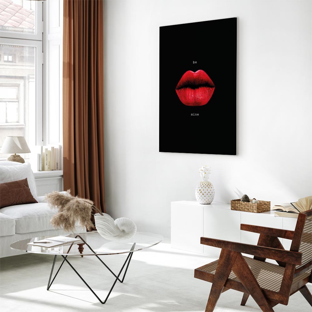 Red Lips Black Background Canvas Print