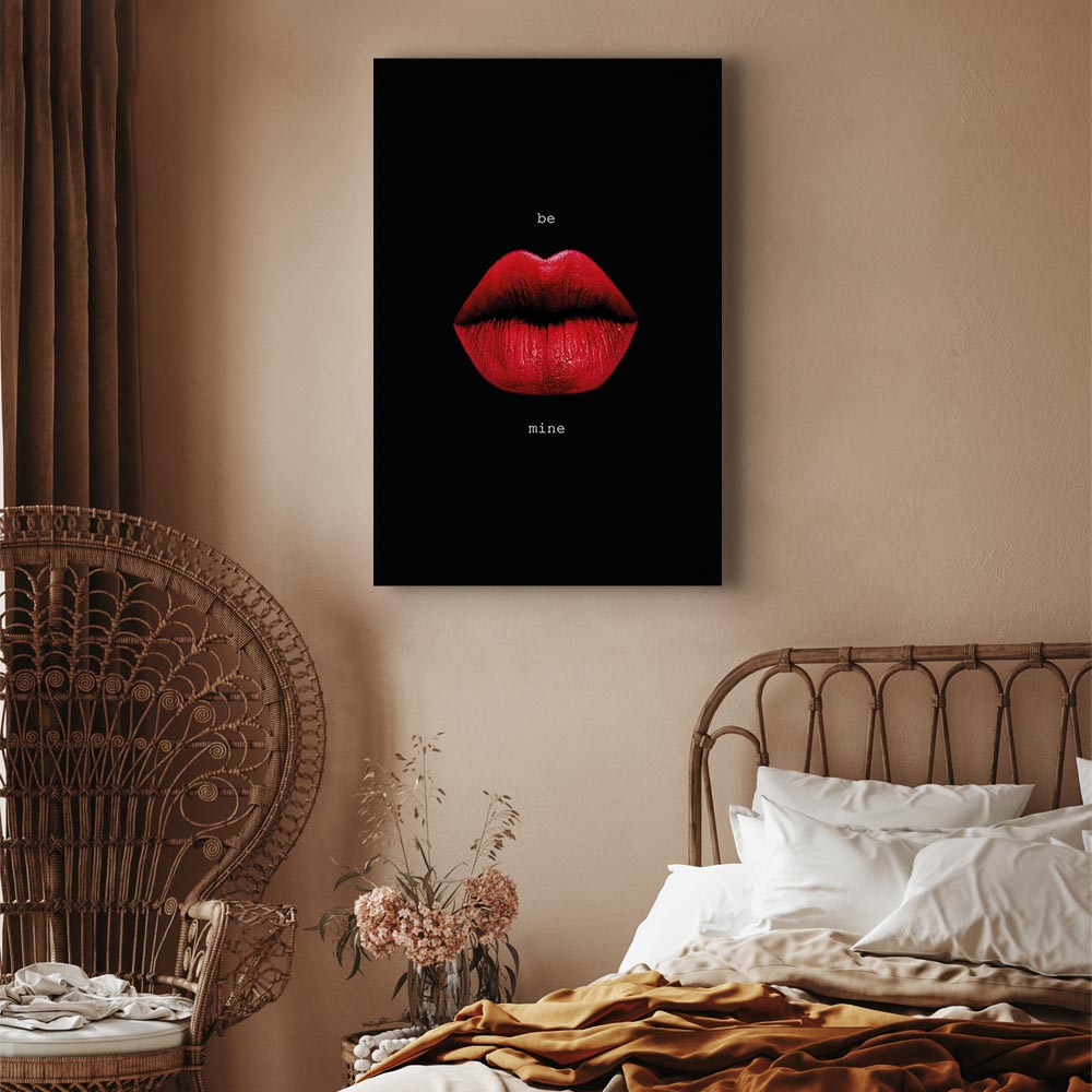Red Lips Black Background Canvas Print