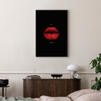 Red Lips Black Background Canvas Print