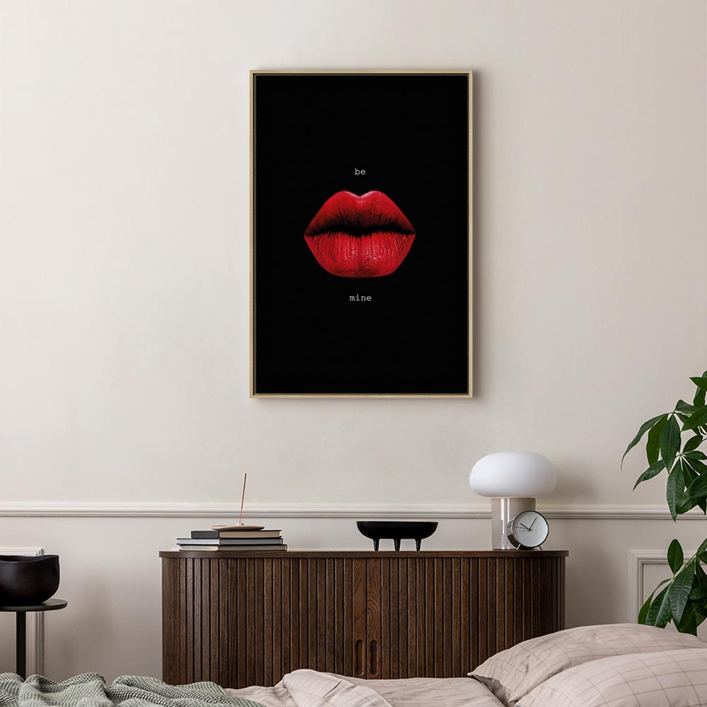 Red Lips Black Background Canvas Print