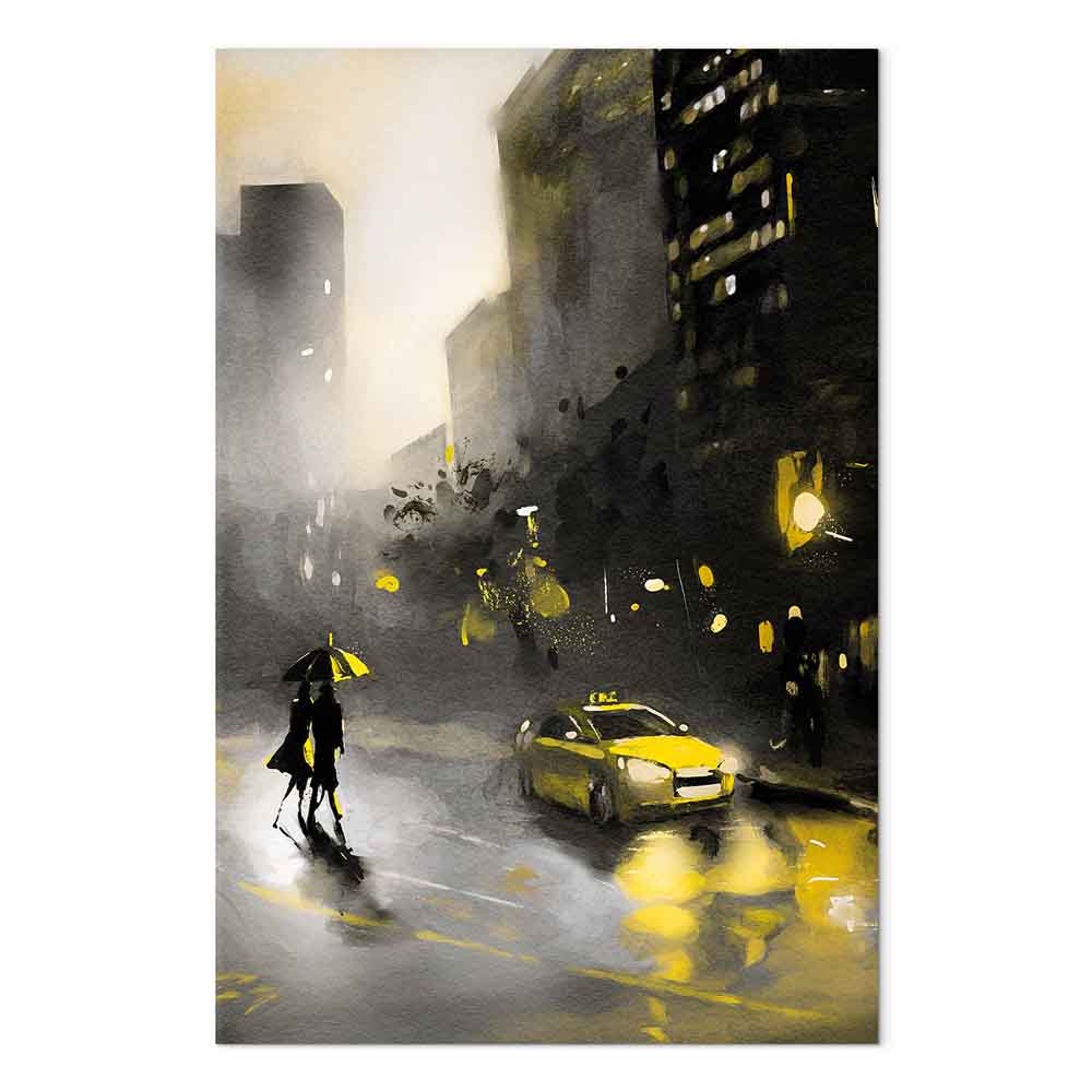 Rainy City Street Lights Vertical Canvas Print