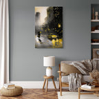 Rainy City Street Lights Vertical Canvas Print