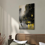 Rainy City Street Lights Vertical Canvas Print