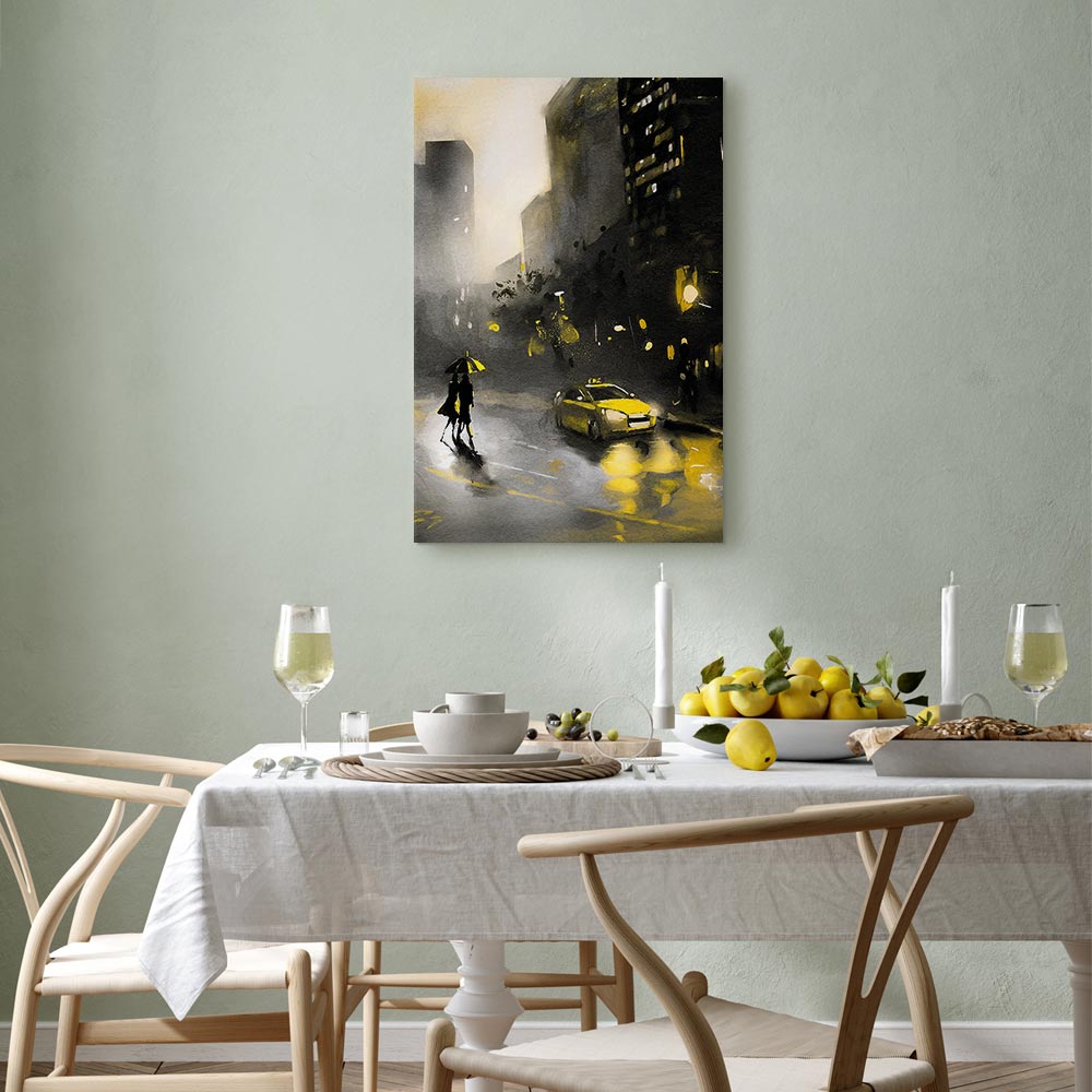 Rainy City Street Lights Vertical Canvas Print