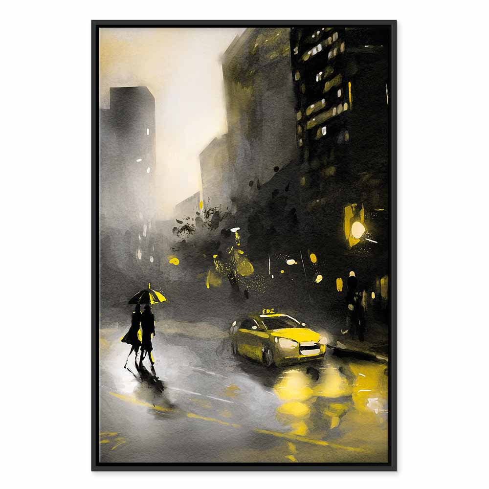 Rainy City Street Lights Vertical Canvas Print