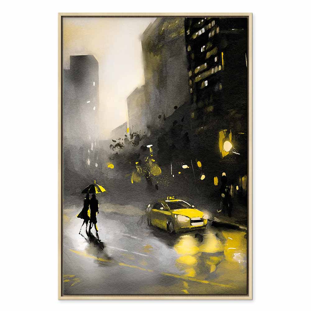 Rainy City Street Lights Vertical Canvas Print