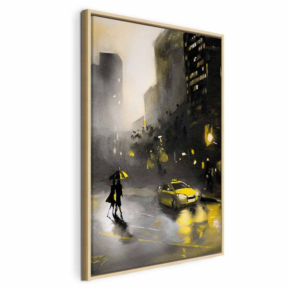 Rainy City Street Lights Vertical Canvas Print