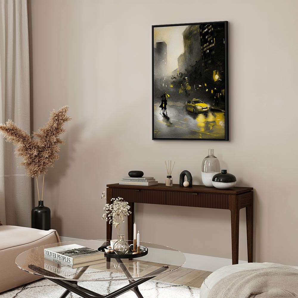 Rainy City Street Lights Vertical Canvas Print