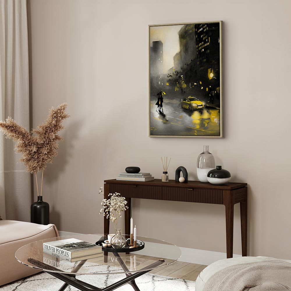 Rainy City Street Lights Vertical Canvas Print