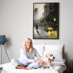 Rainy City Street Lights Vertical Canvas Print