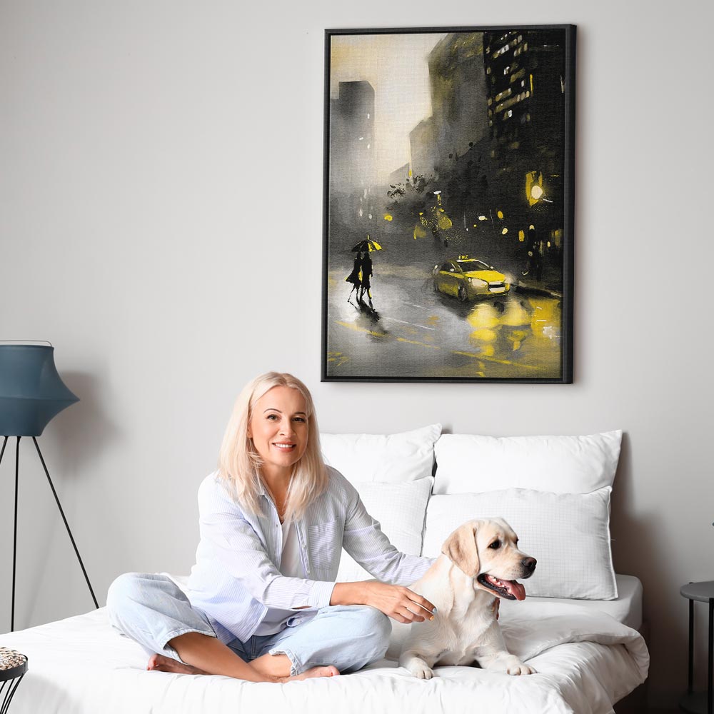 Rainy City Street Lights Vertical Canvas Print