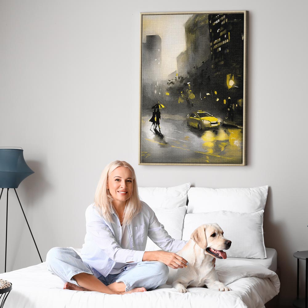 Rainy City Street Lights Vertical Canvas Print