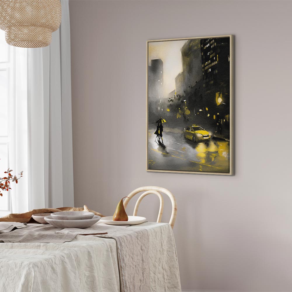 Rainy City Street Lights Vertical Canvas Print