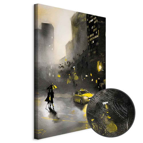 Rainy City Street Lights Vertical Canvas Print