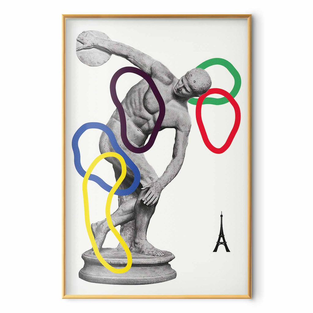Abstract Discus Thrower Sculpture Collage Poster