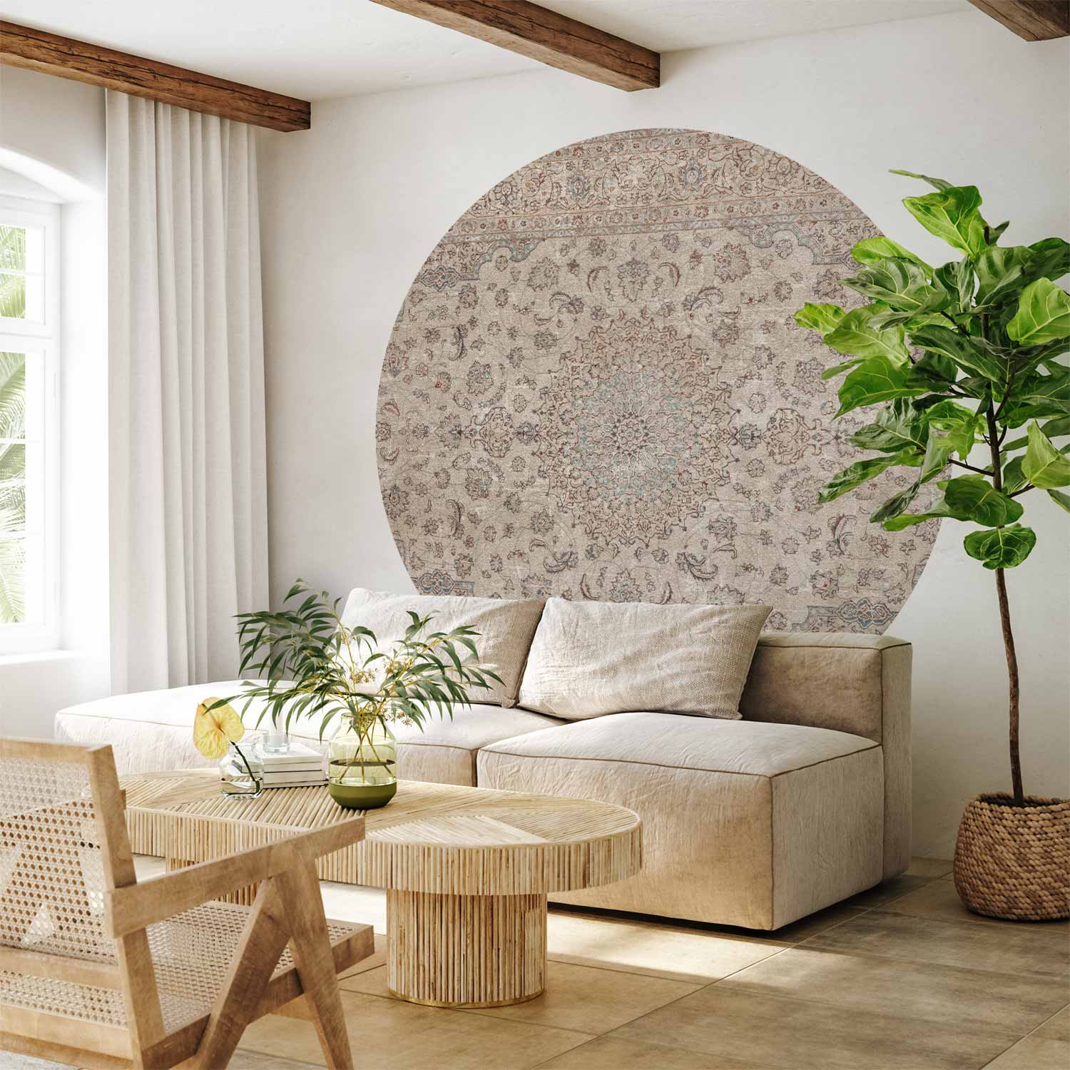 Worn Persian Sand Carpet Round Wall Mural