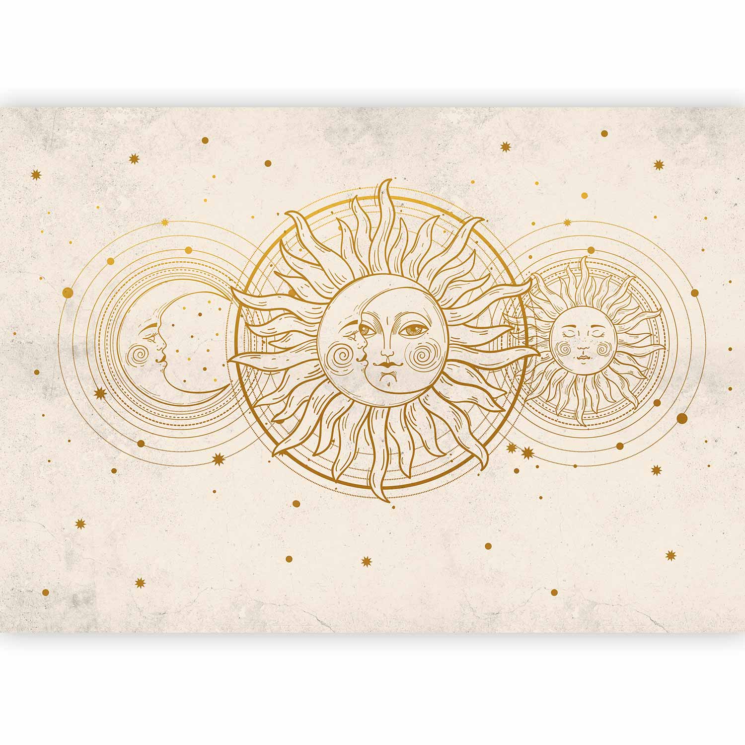 Wall Mural Golden Sun and Moon - Retro Style Artwork