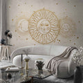Golden Sun and Moon Retro Wall Mural
