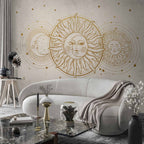 Wandbild „Goldene Sonne und Mond“ – Kunstwerk im Retro-Stil