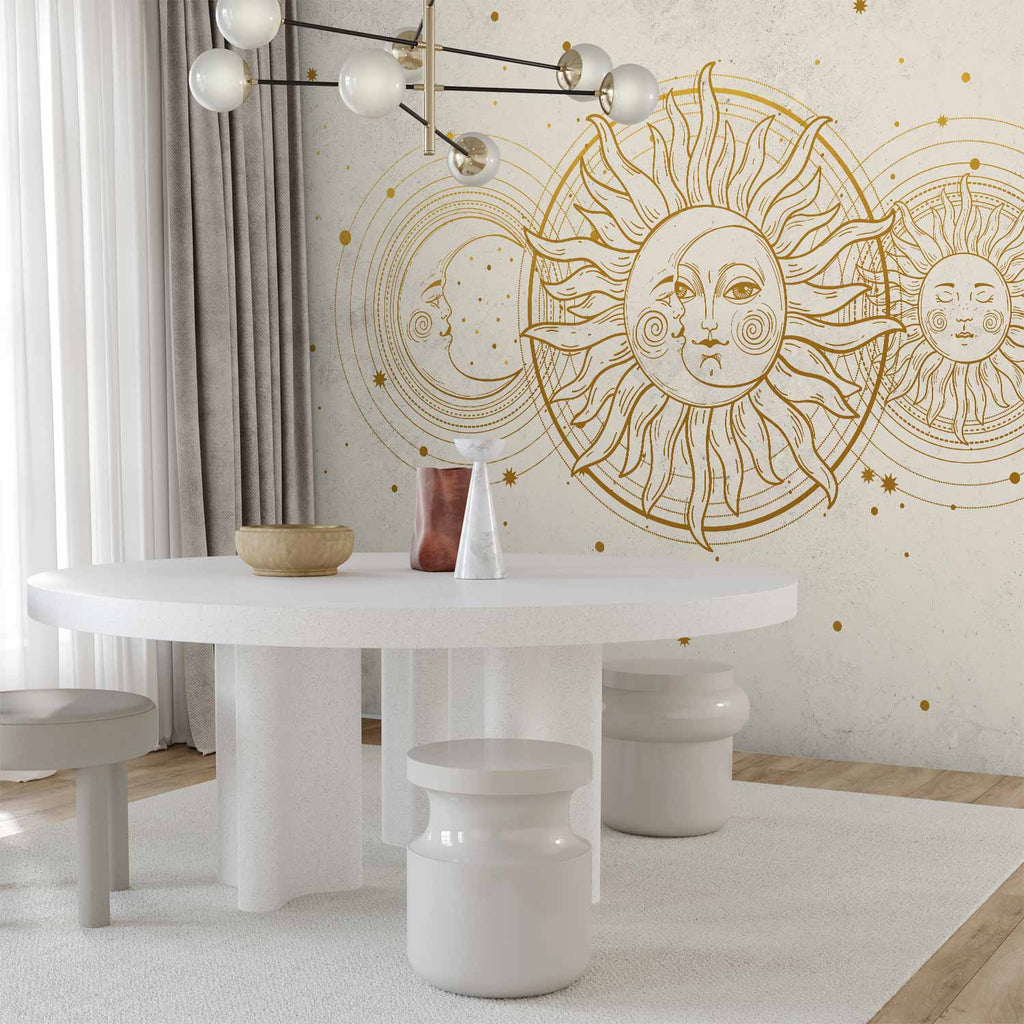 Golden Sun and Moon Retro Wall Mural