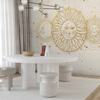Golden Sun and Moon Retro Wall Mural