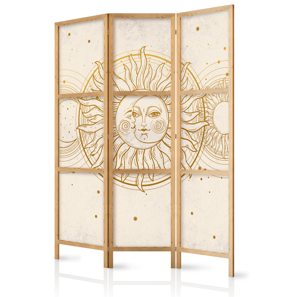 Japanese Room Divider - Golden Sun and Moon, Retro Style