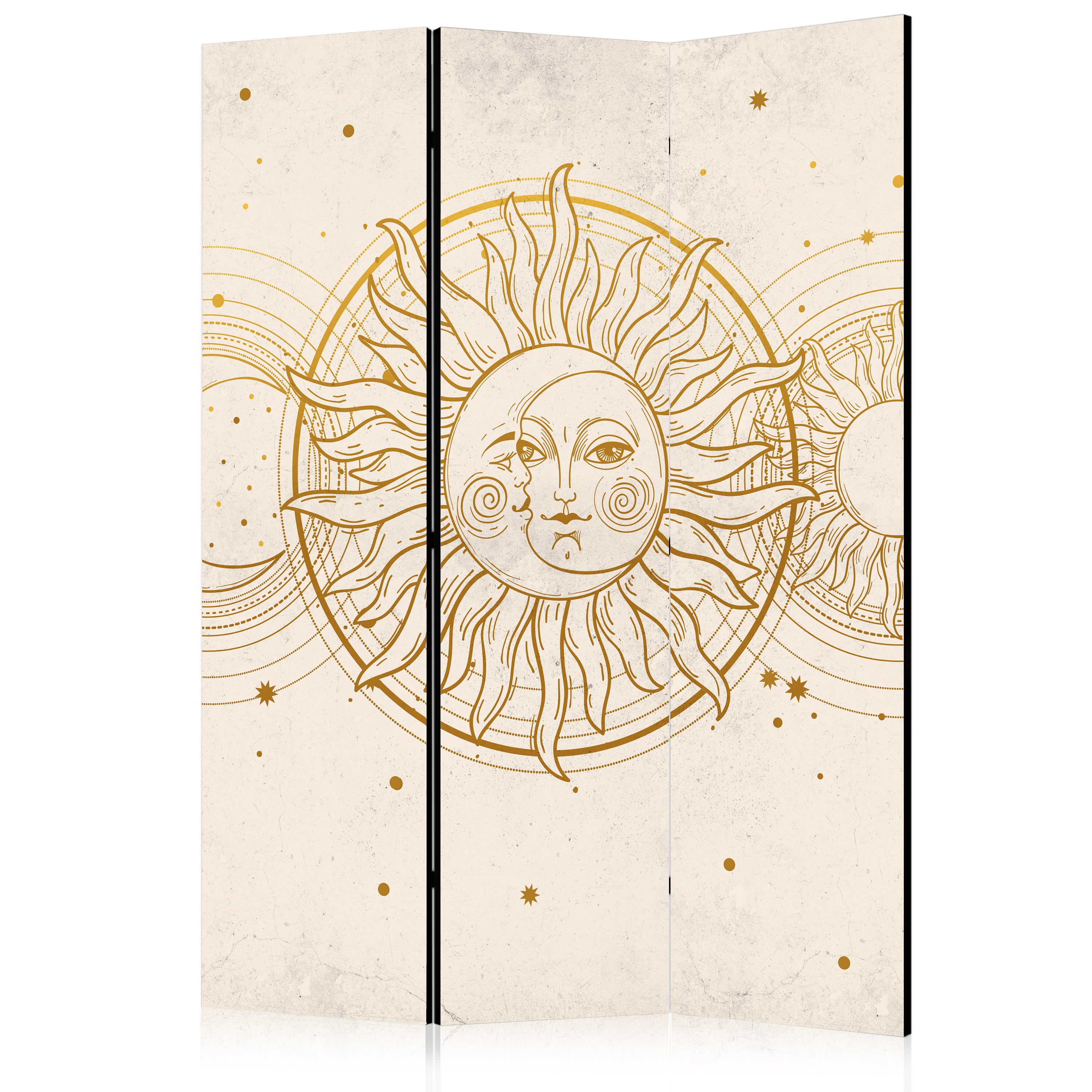 Room Divider - Golden Sun and Moon - Artistic Retro Style