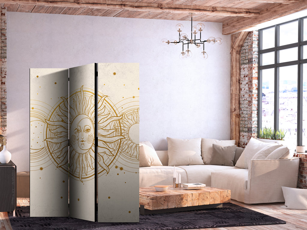 Raumteiler – Goldene Sonne und Mond – Künstlerischer Retro-Stil