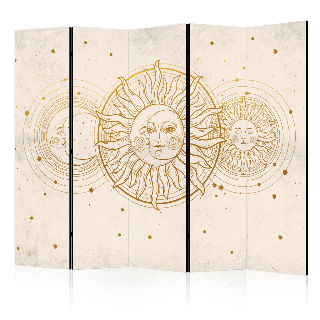 Room Divider - Golden Sun and Moon - Artistic Retro Style Illustration
