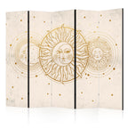 Room Divider - Golden Sun and Moon - Artistic Retro Style Illustration