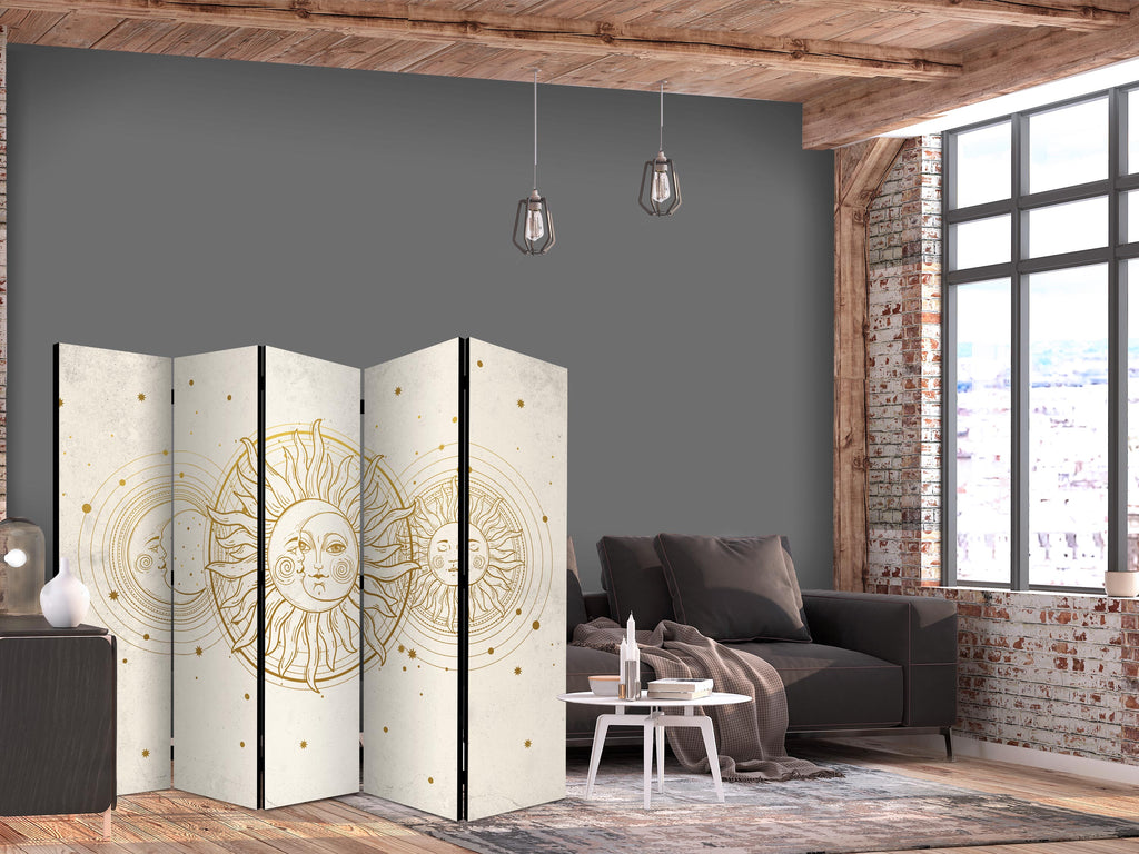 Room Divider - Golden Sun and Moon - Artistic Retro Style Illustration