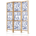 Japanese Room Divider - Abstract 3-Panel Screen in Blue