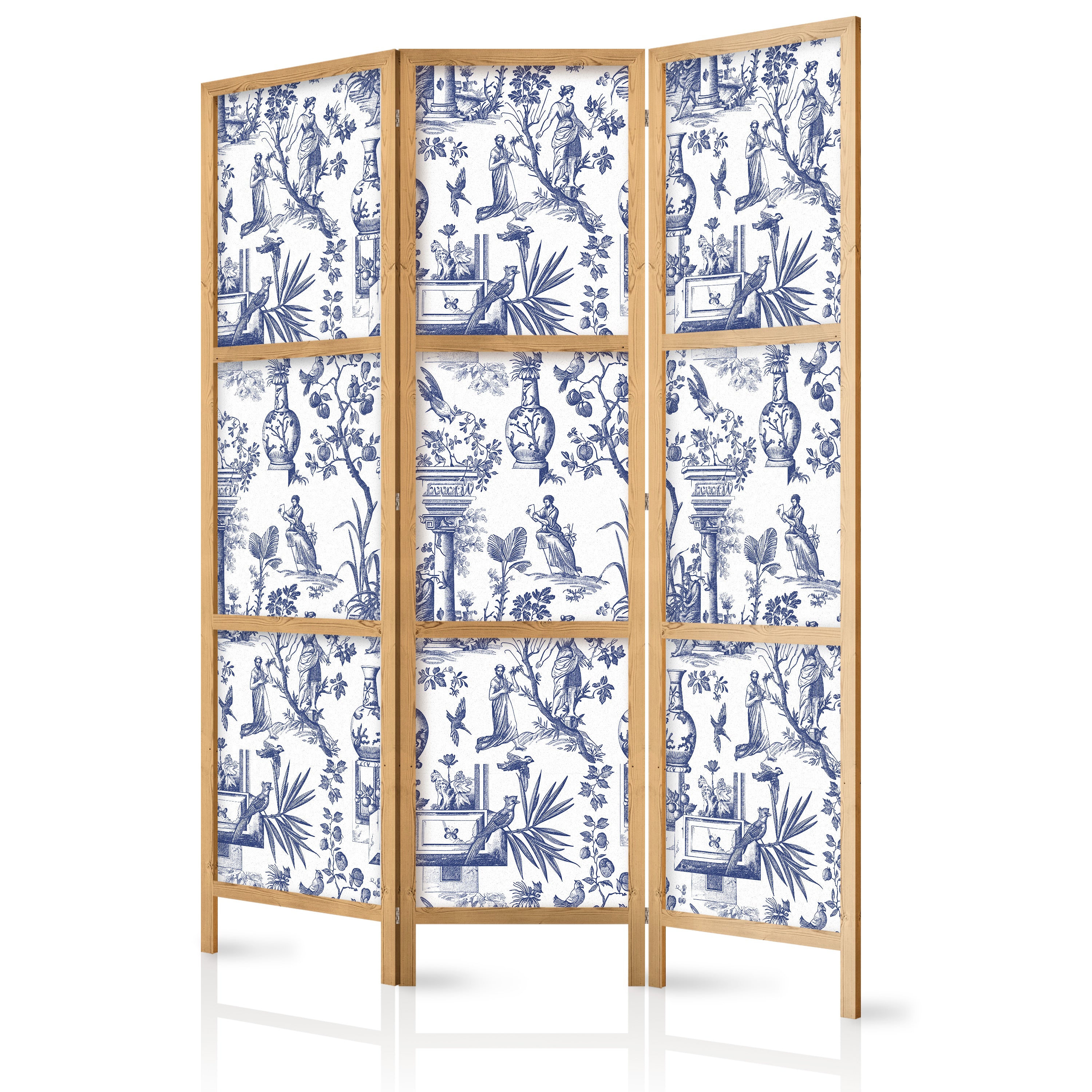Japanese Room Divider - Abstract 3-Panel Screen in Blue