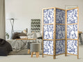 Blue Greek Botanical 3-Panel Japanese Room Divider
