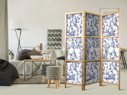 Blue Greek Botanical 3-Panel Japanese Room Divider