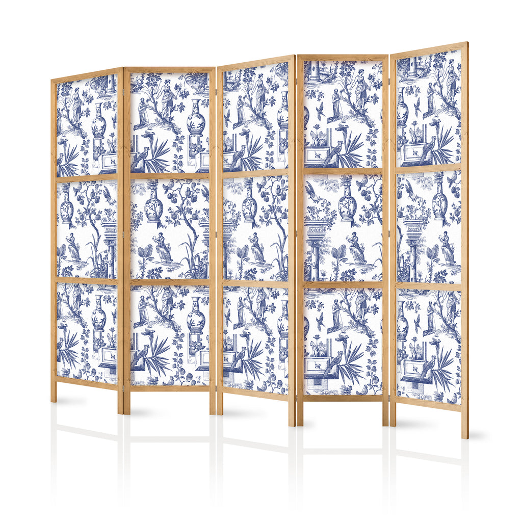 Japanese Room Divider - Blue Pattern with Greek & Plant Motif