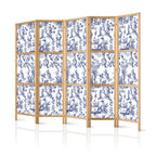 Japanese Room Divider - Blue Pattern with Greek & Plant Motif