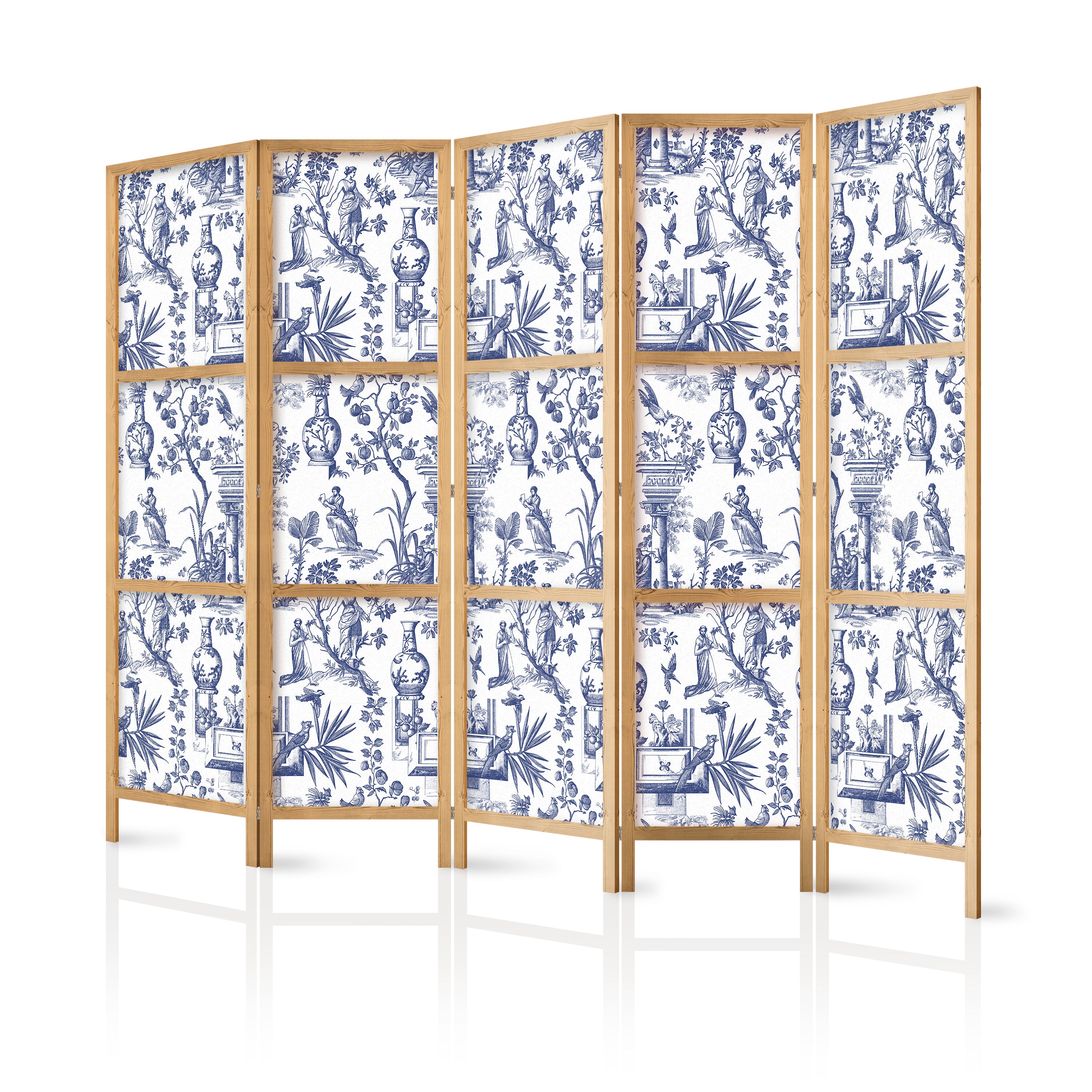 Japanese Room Divider - Blue Pattern with Greek & Plant Motif