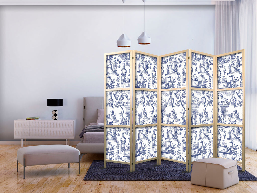 Japanese Room Divider - Blue Pattern with Greek & Plant Motif